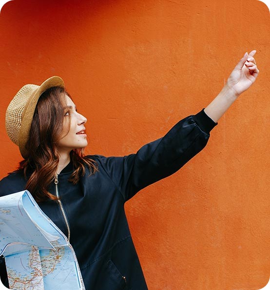 Personalized Private Tours by Route C A lady with a map showing to a direction